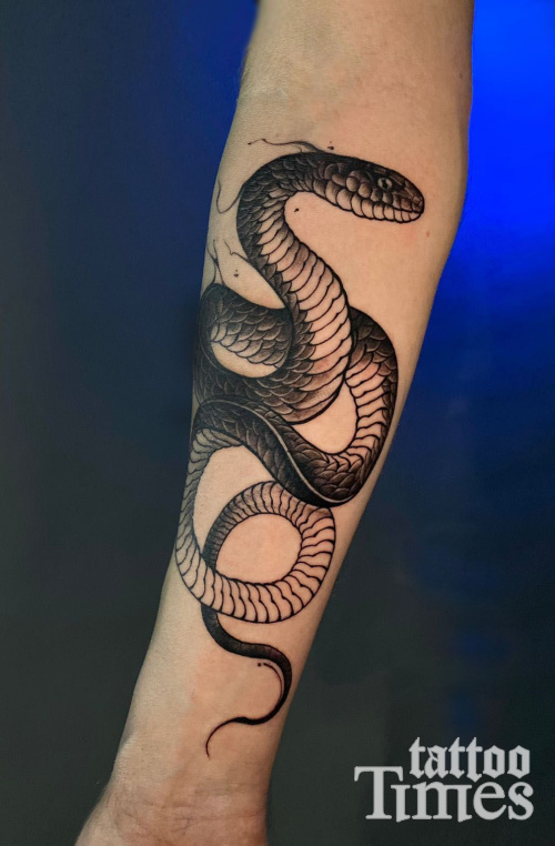 Тату змея на предплечье